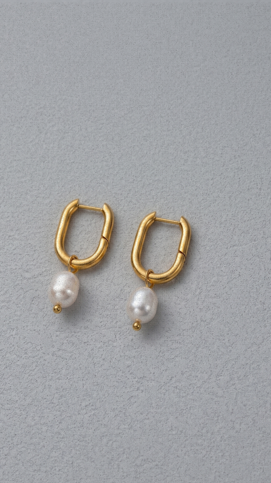 Rectangle Pearl Hoops