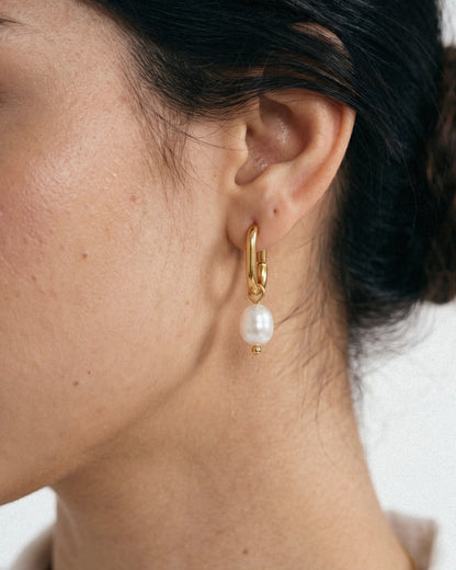 Rectangle Pearl Hoops