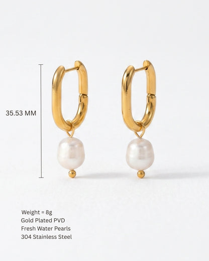 Rectangle Pearl Hoops